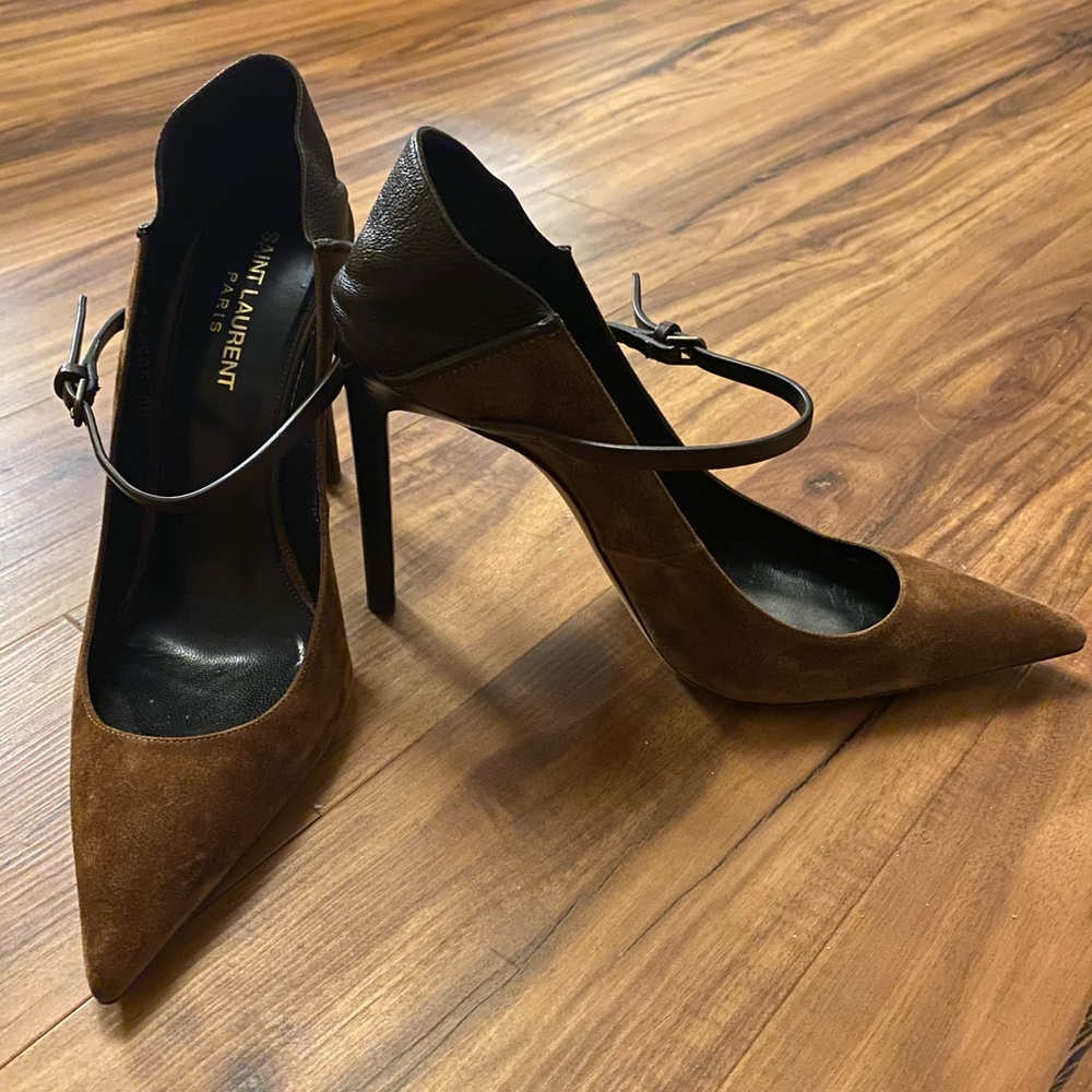 YSL Saint Laurent Pump Brown Suede w/ Leather Heel